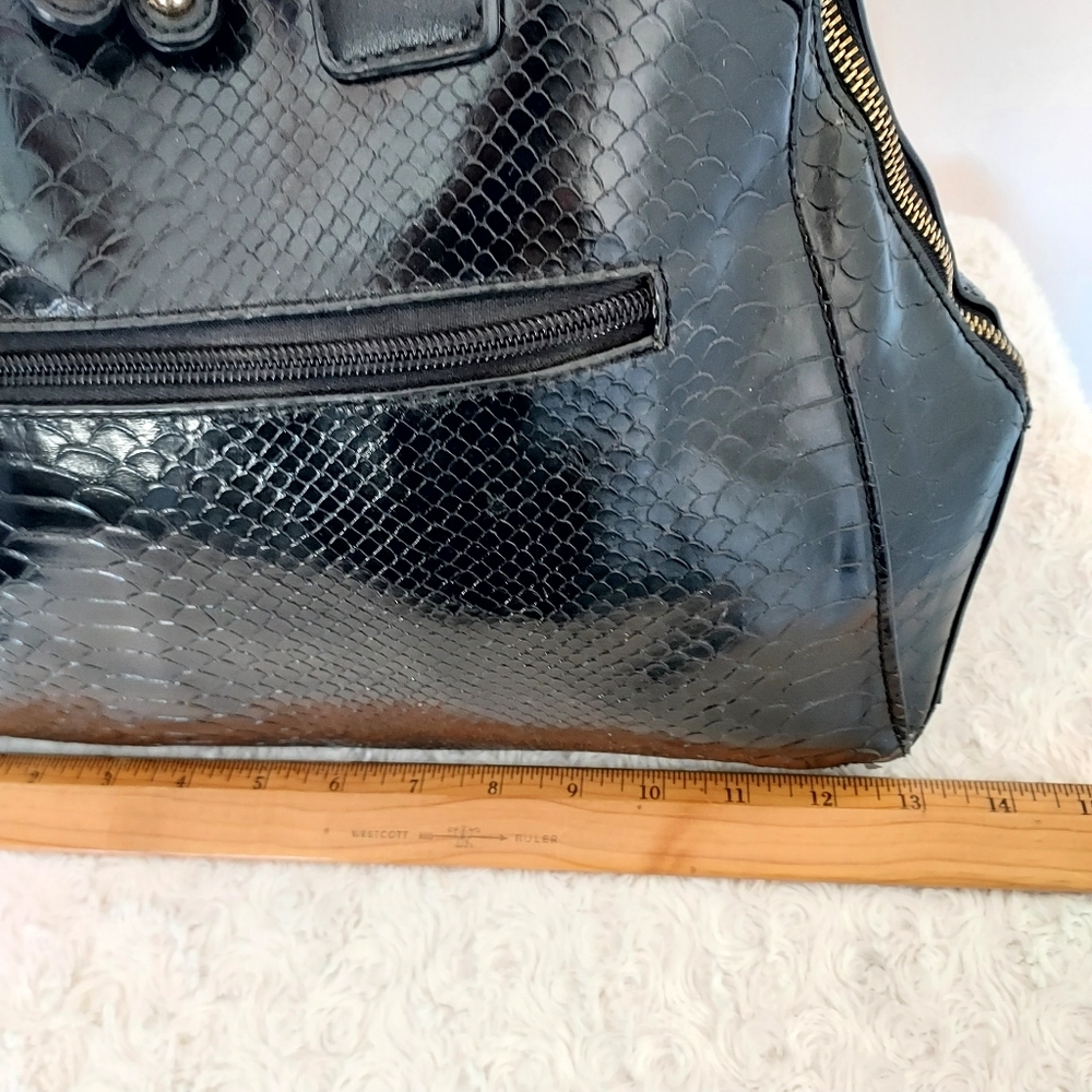 Large Black Tote Purse Bag with faux snake details satin lining - Picture 8 of 16